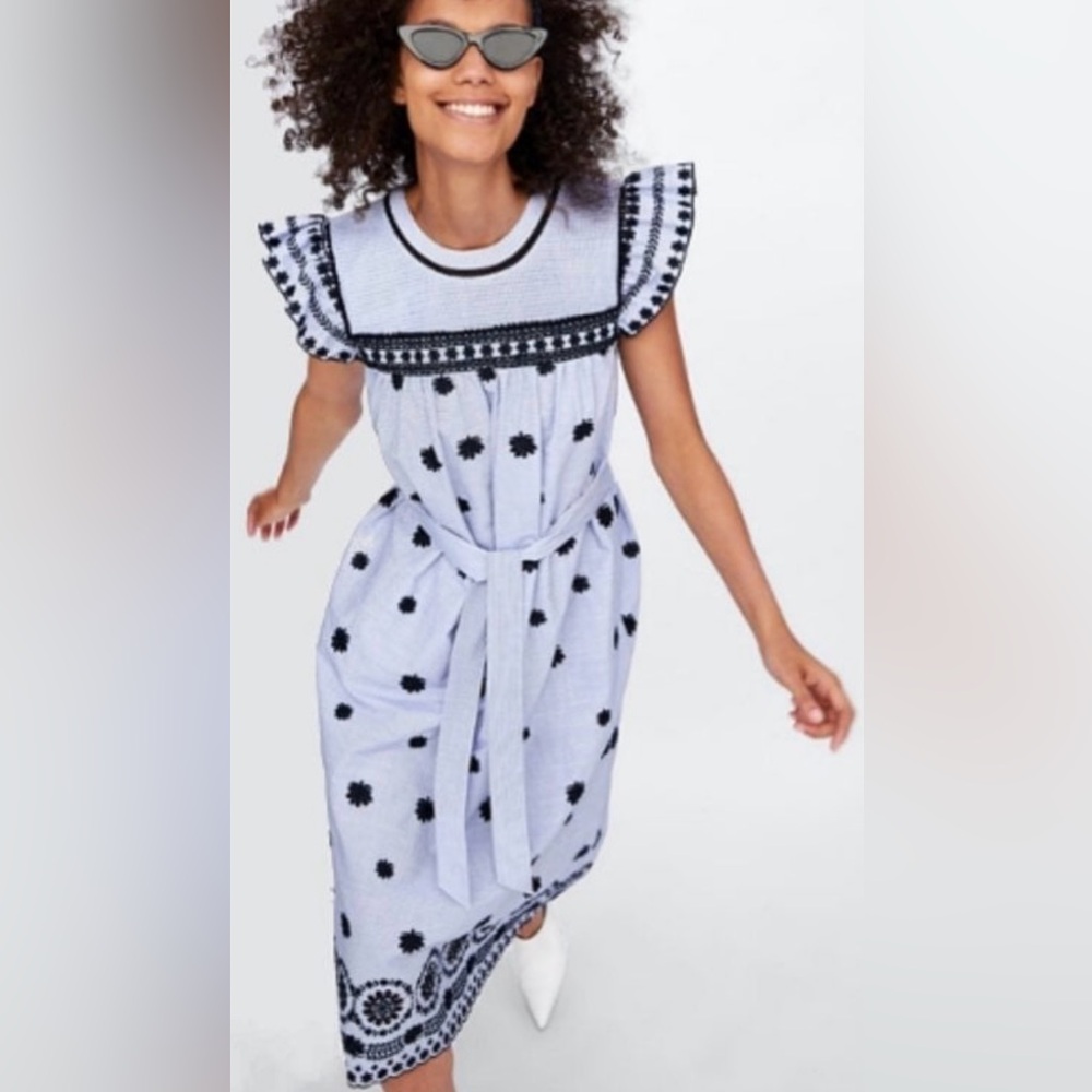 Zara | Embroidered Striped Midi Dress